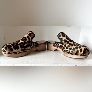J. Crew clogs in leopard calf hair. Size 7.5